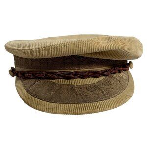 Vtg Aegean Greek Fisherman Cap Tan/Brown Cotton Corduroy Hat Silk Inlay One Size